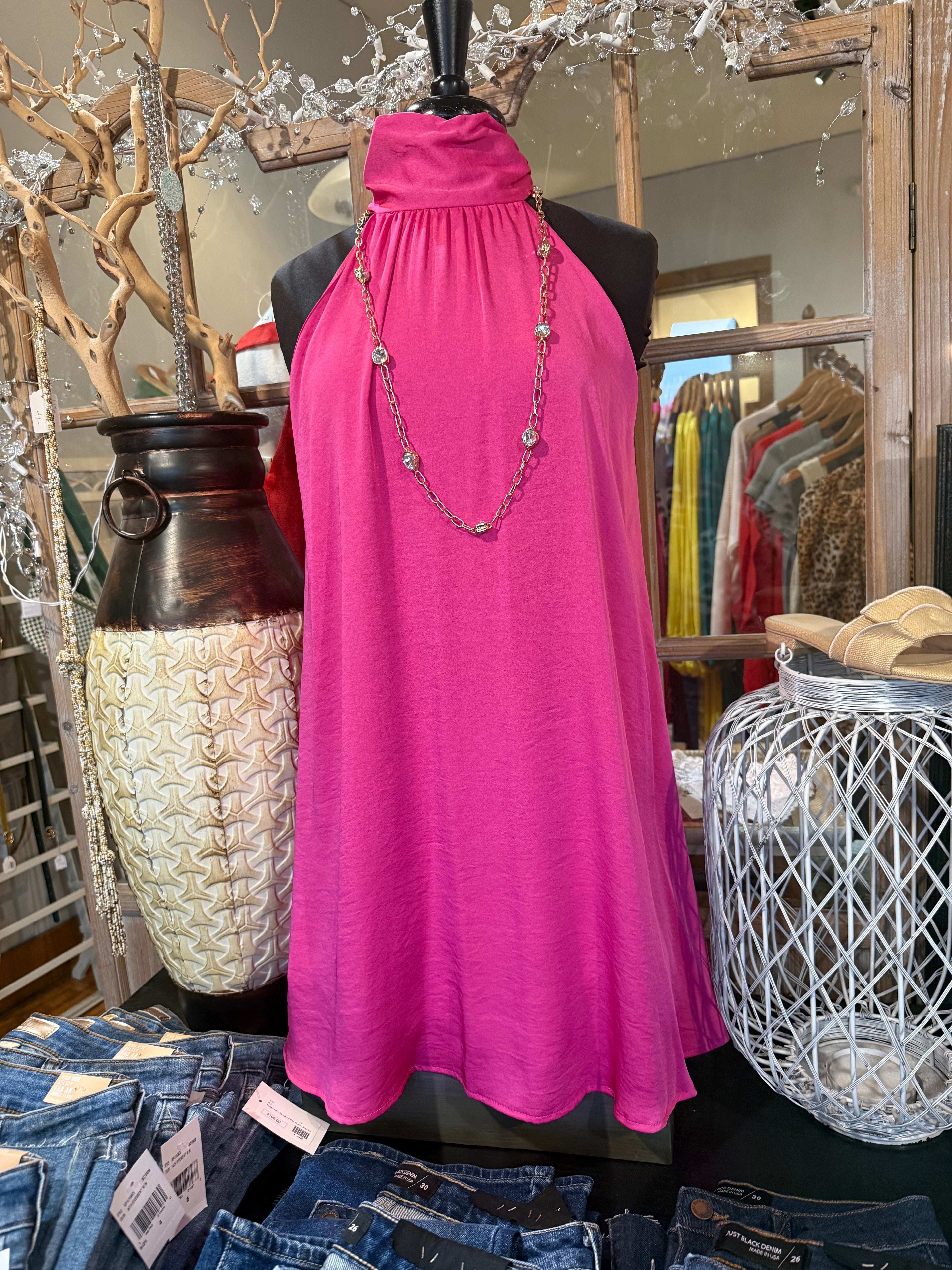 Halter Swing Dress | Fuchsia