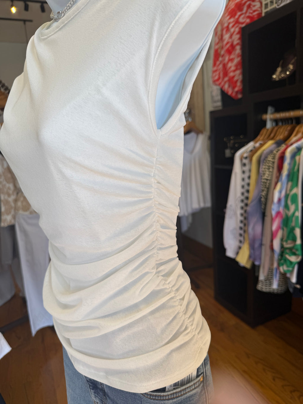 Ruched Knit Top | White