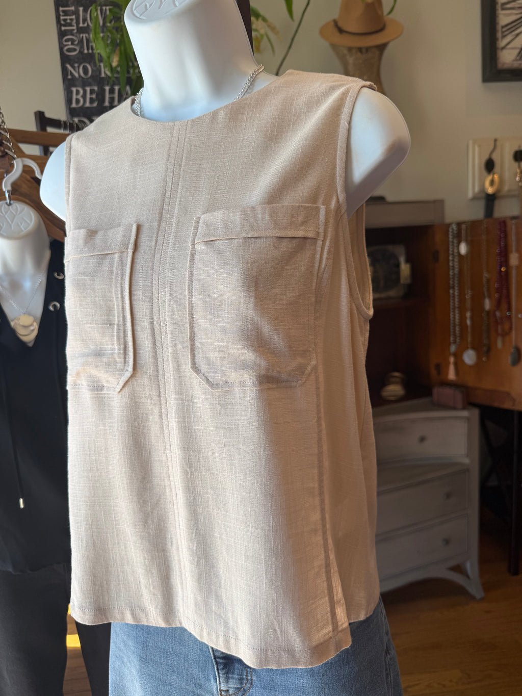 Sleeveless Linen Top | Beige