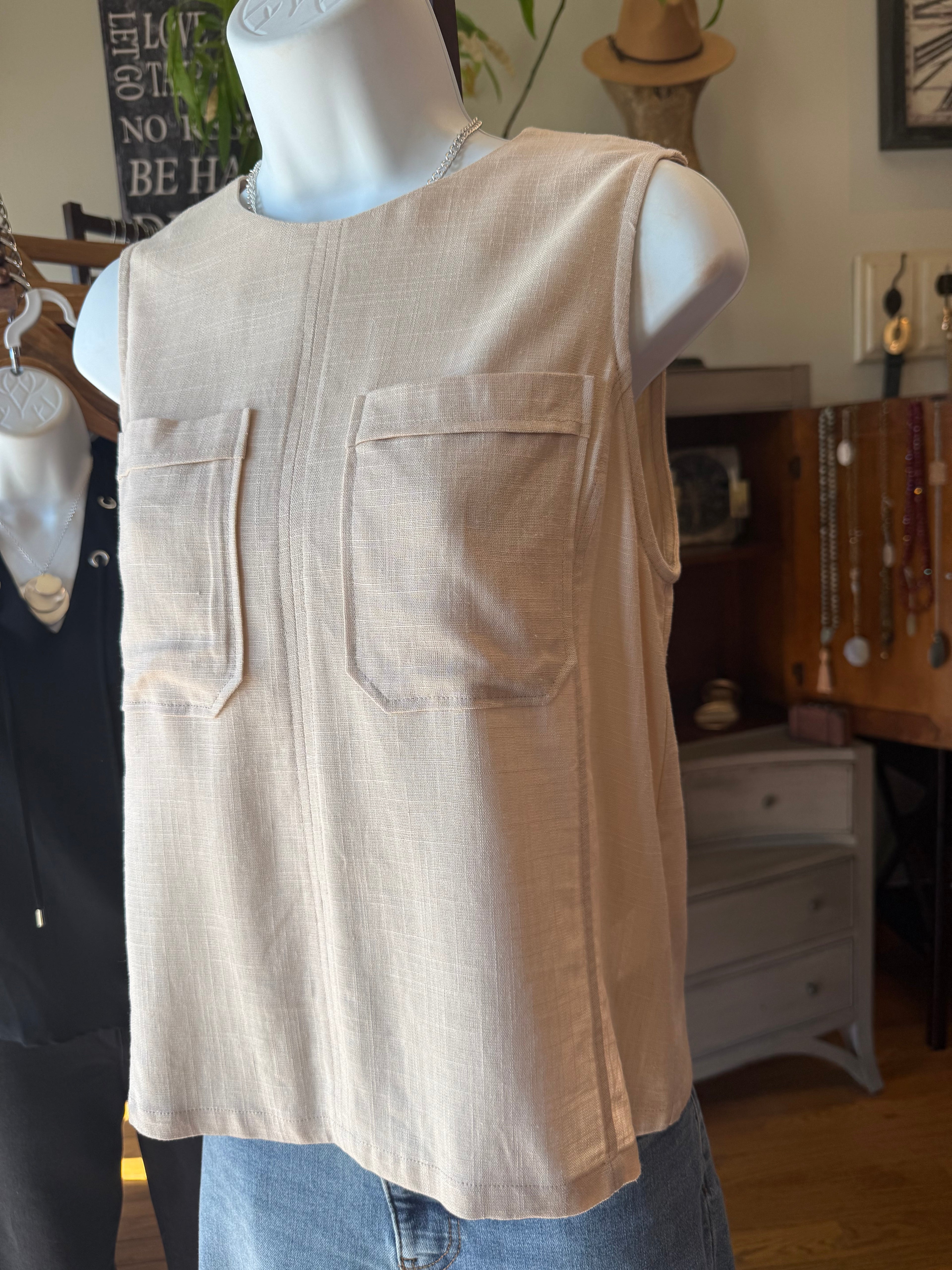 Sleeveless Linen Top | Beige