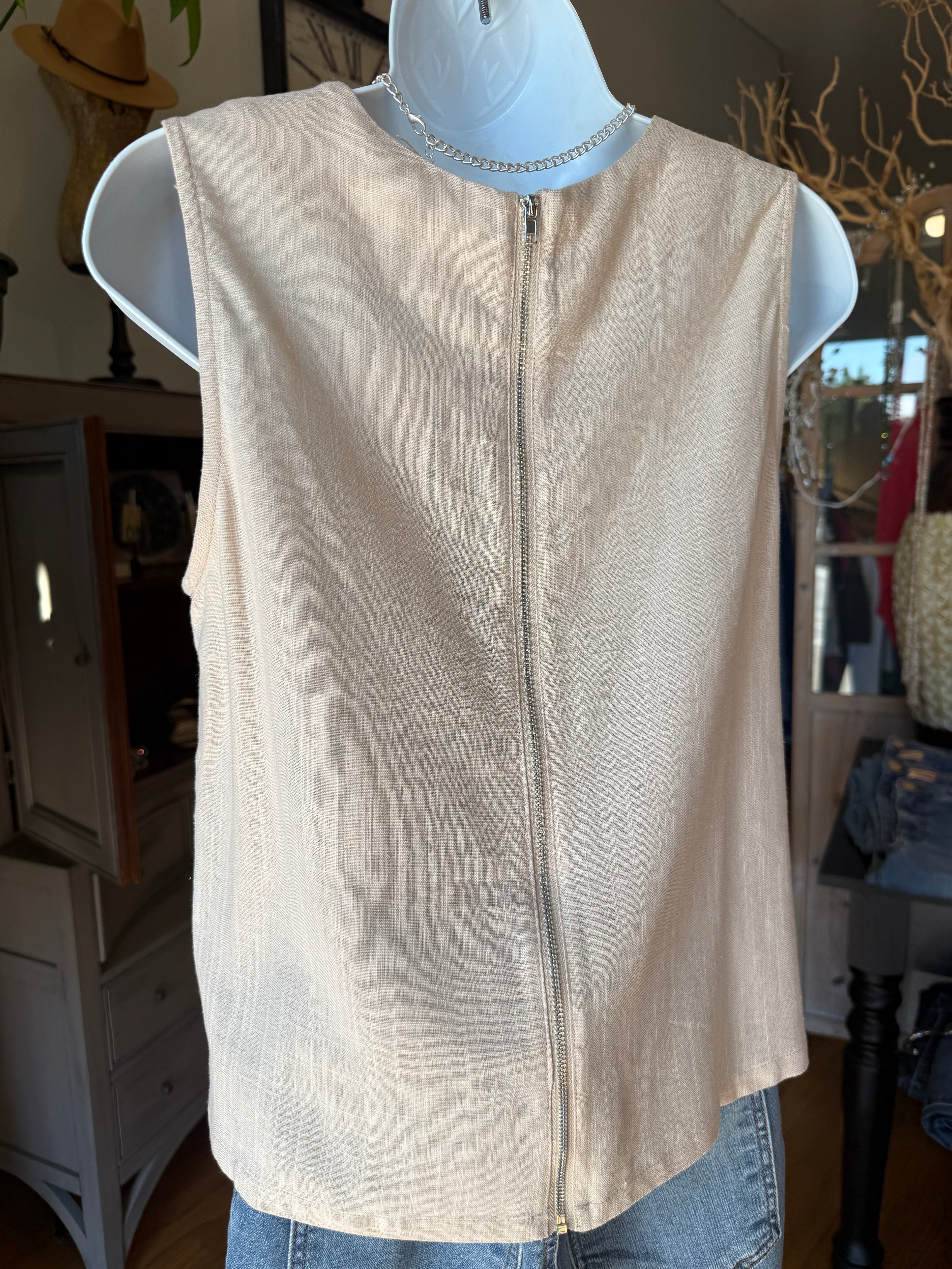 Sleeveless Linen Top | Beige