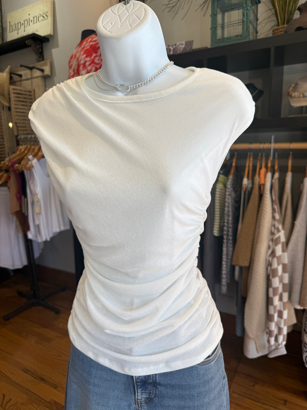 Ruched Knit Top | White