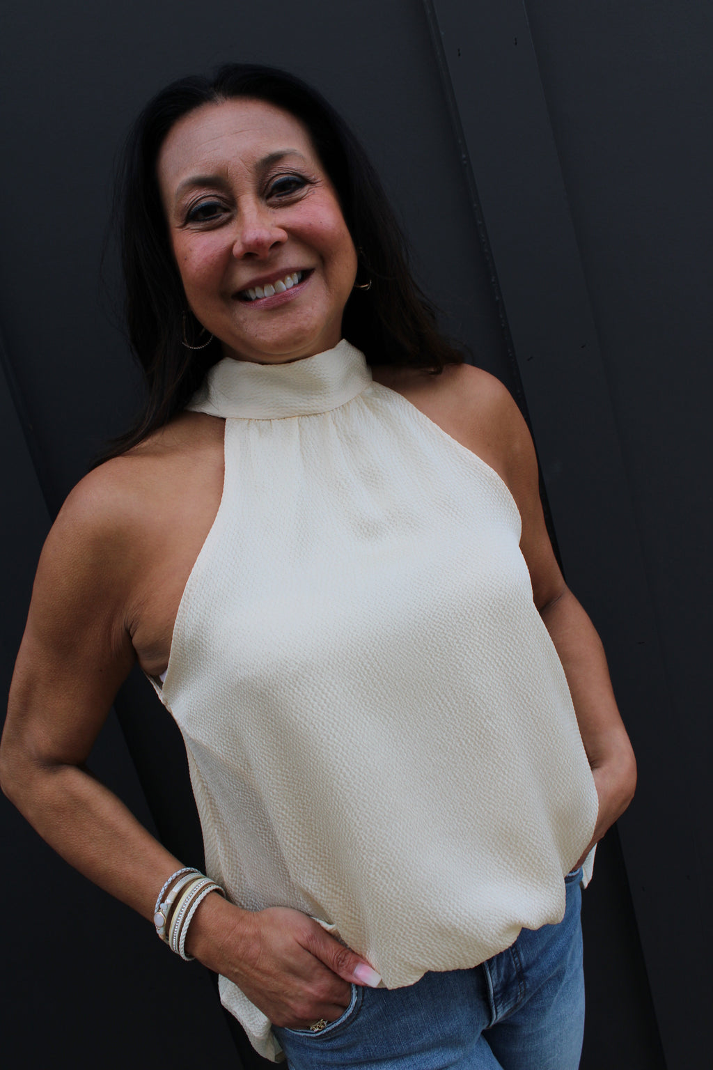 Hammered Satin Halter Top | Yellow