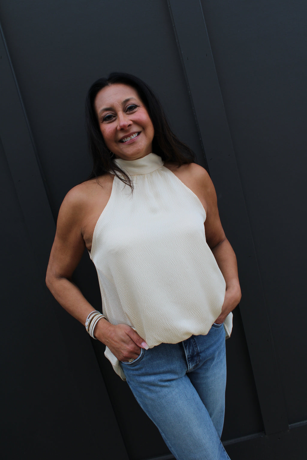 Hammered Satin Halter Top | Yellow