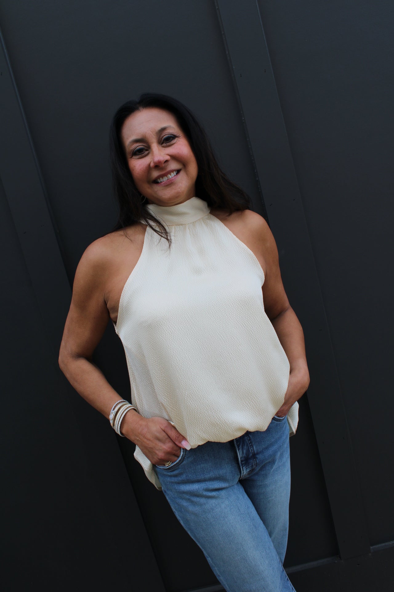 Hammered Satin Halter Top | Yellow