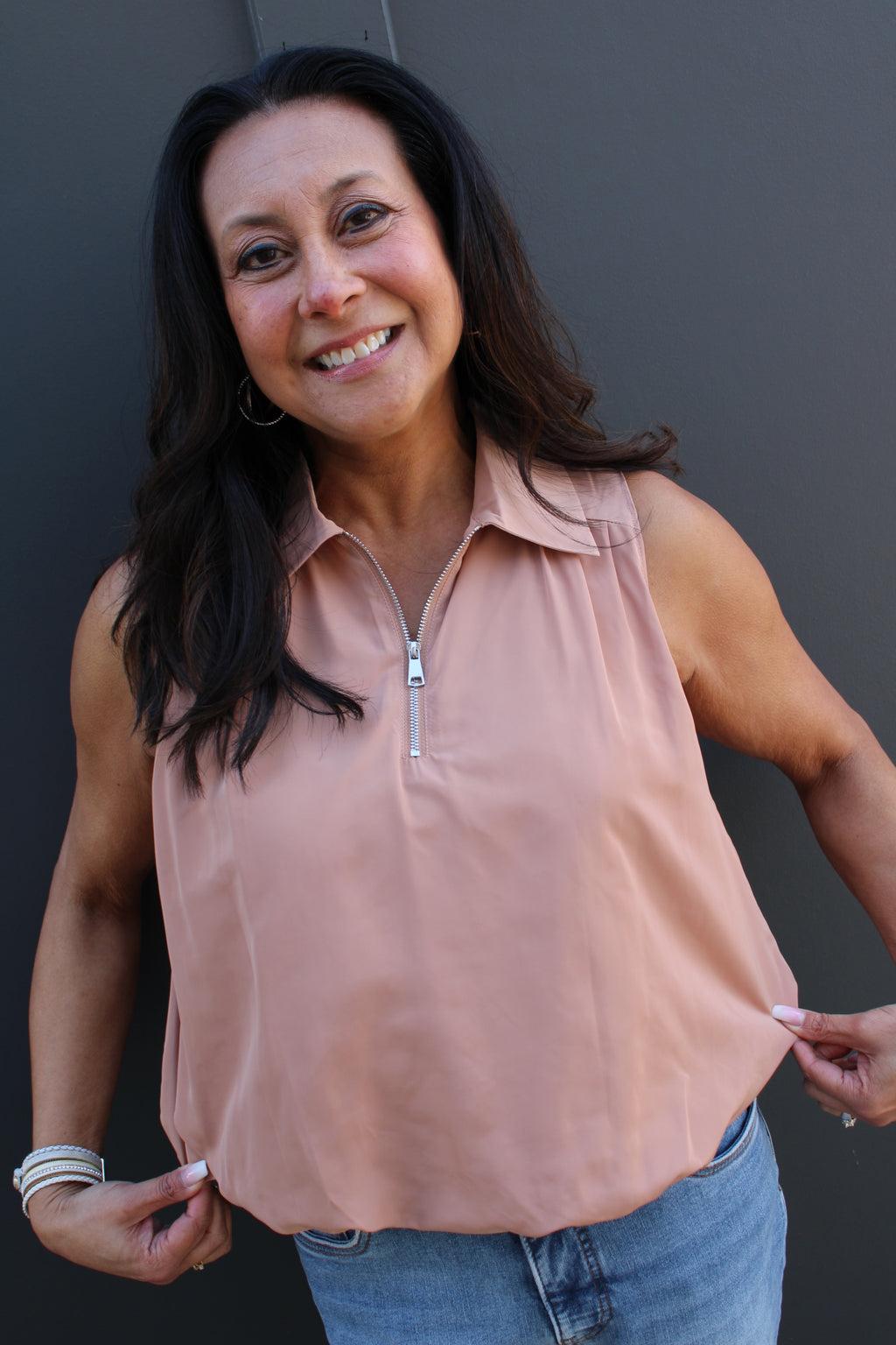 Sleeveless Bubble Hem Top